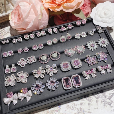 1 Pair Elegant Star Heart Shape Inlay Copper Artificial Gemstones Ear Studs