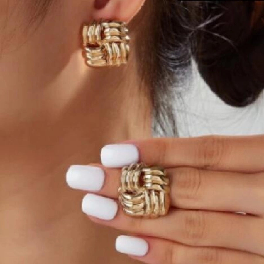 1 Pair Exaggerated Square Stripe Plating Alloy Gold Plated Ear Studs