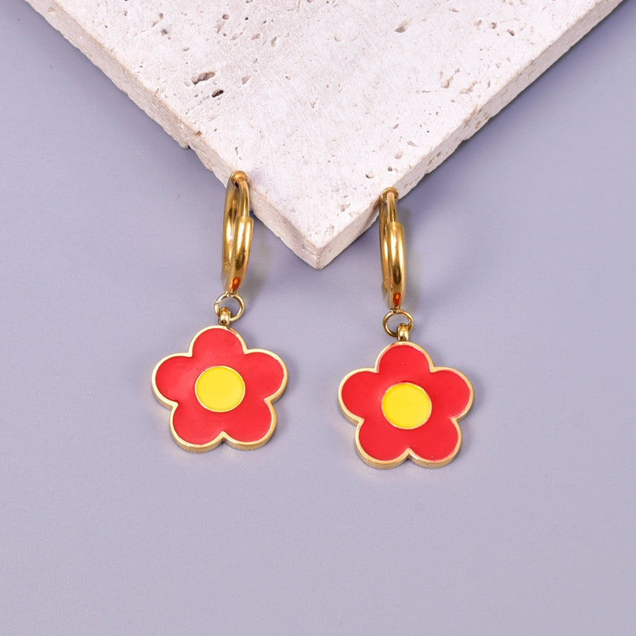 1 Pair Retro Classic Style Flower 304 Stainless Steel 18K Gold Plated Drop Earrings