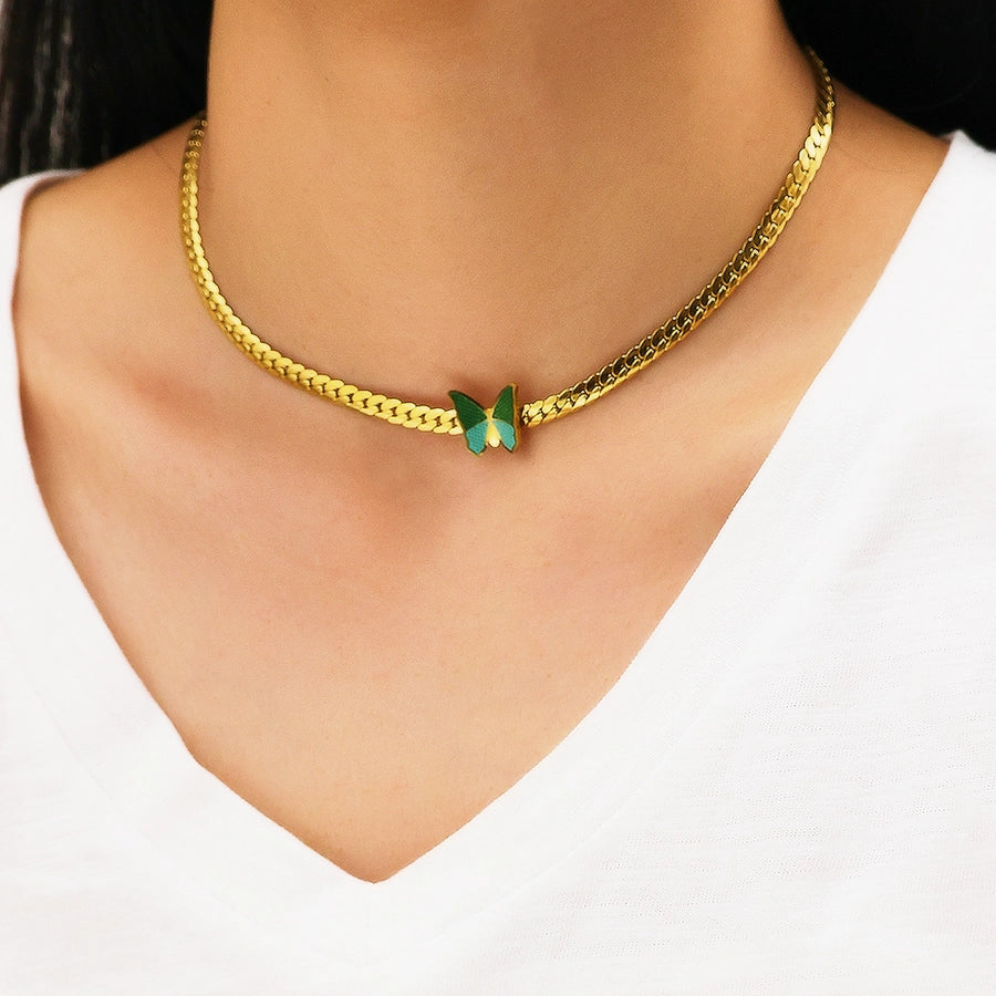 Jewelry Elegant Romantic Butterfly 304 Stainless Steel 18K Gold Plated Pendant Necklace