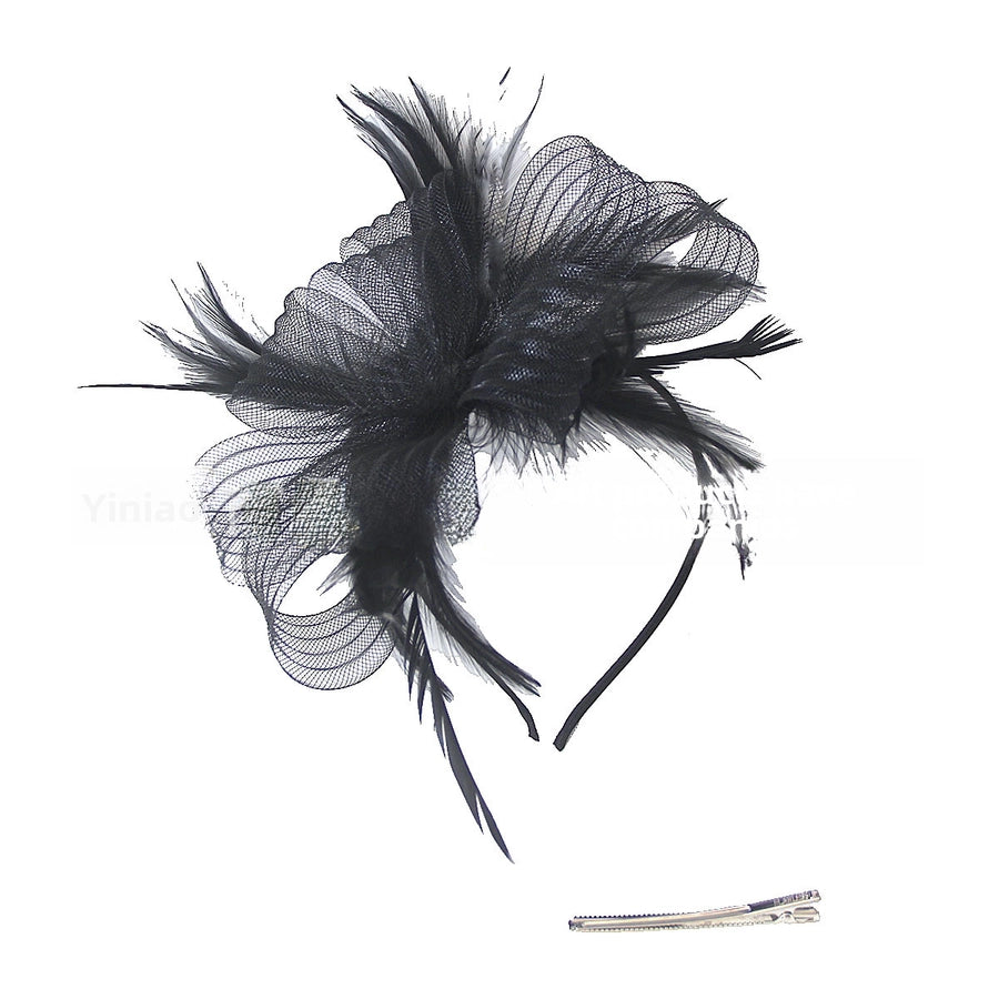 wave elastic net handmade bow feather hair accessories performance banquet accessories