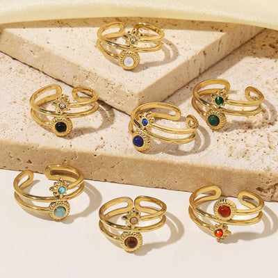 Wholesale Jewelry Retro French Style Simple Style Geometric Titanium Steel Natural Stone Plating Open Rings