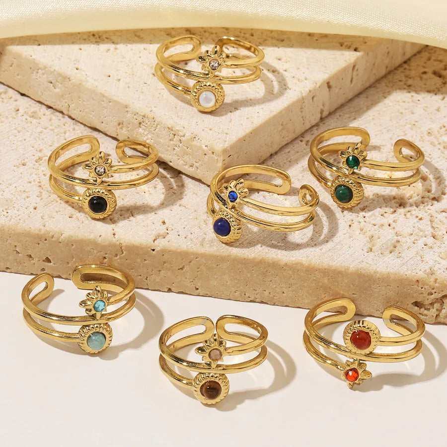 Wholesale Jewelry Retro French Style Simple Style Geometric Titanium Steel Natural Stone Plating Open Rings