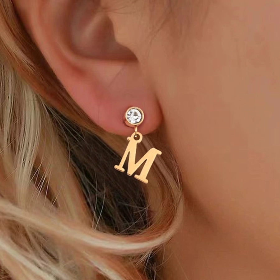 1 Pair Casual Simple Style Classic Style Letter Inlay 201 Stainless Steel 304 Stainless Steel Zircon Drop Earrings