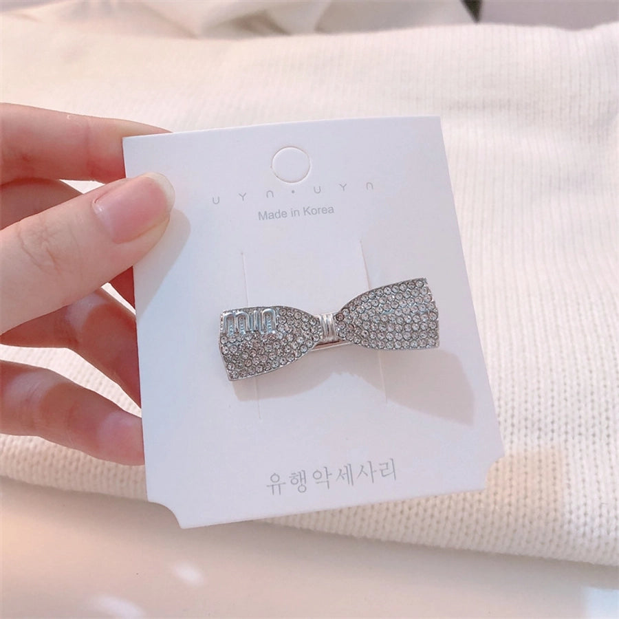 simple style bow knot alloy inlay zircon hair clip