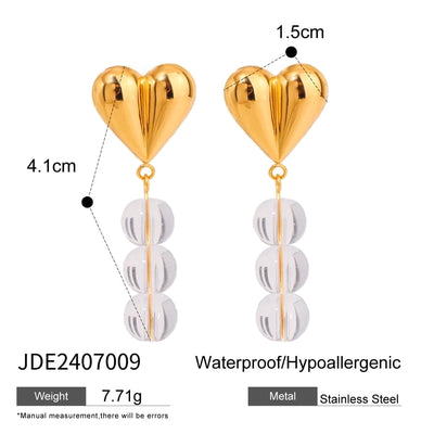 1 Pair Classic Style Heart Shape 304 Stainless Steel Drop Earrings