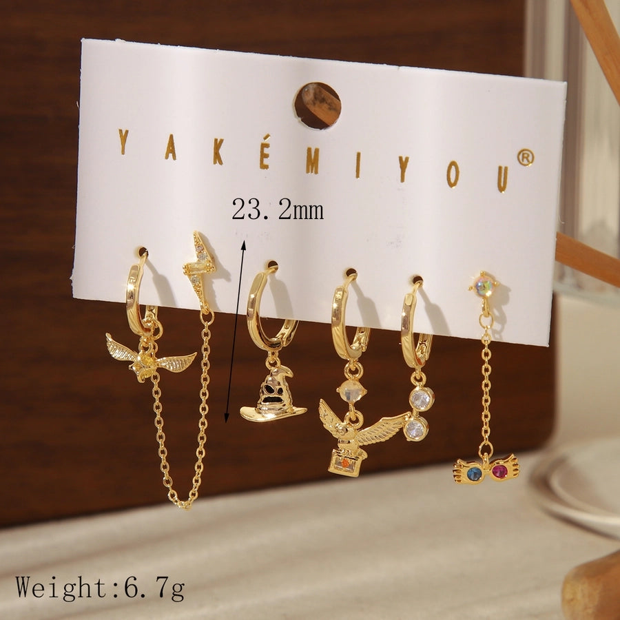 1 Set Yakemiyou Cartoon Style Eagle Plating Inlay Copper Zircon 14K Gold Plated Drop Earrings Ear Studs