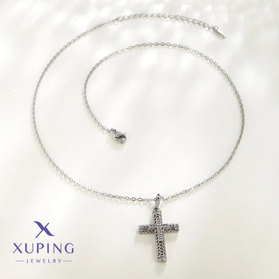 Copper 18K Gold Plated Plating Hollow Out Inlay Cross Zircon Pendant Necklace