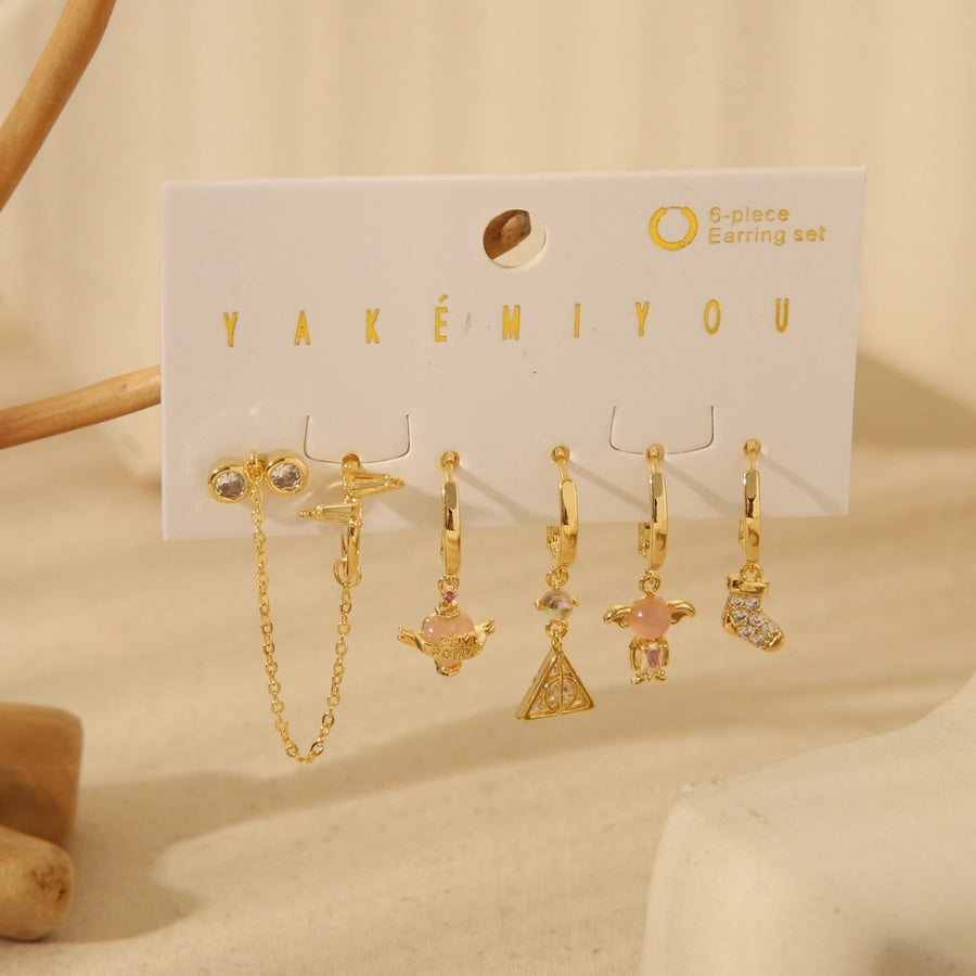 Jewelry Elegant Commute Geometric Copper Zircon 14K Gold Plated Plating Inlay Rings Earrings