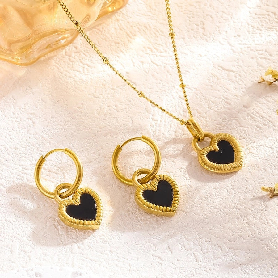 Jewelry Tropical Simple Style Classic Style Heart Shape 304 Stainless Steel 18K Gold Plated Plating Jewelry Set