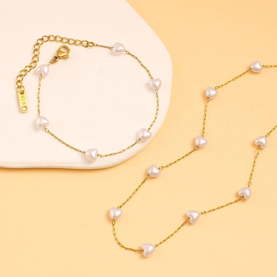 Jewelry Vacation Simple Style Heart Shape 304 Stainless Steel 18K Gold Plated Bracelets Necklace