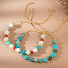 Europe and America  Hot-Selling New Arrival Bohemian Style Imitation Pearl Natural Stone Peach Heart Beads String Bracelet Fashion 2-Piece Set