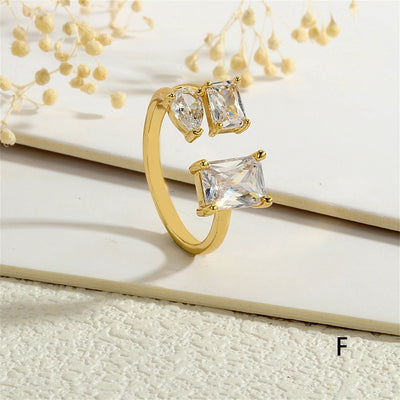 Copper Inlay Geometric Square Zircon Open Rings