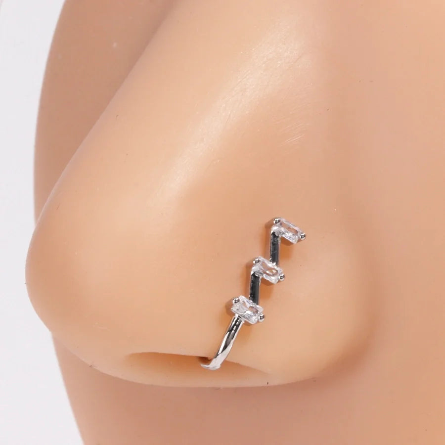 1 Piece Nose Rings & Studs Simple Style Commute Star Moon Copper Hollow Out Artificial Rhinestones Zircon 18K Gold Plated