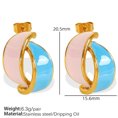 1 Pair IG Style Elegant Vintage Style C Shape Polishing Enamel Plating 304 Stainless Steel 18K Gold Plated Ear Studs