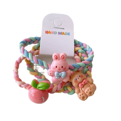 3 Sweet Fresh Ice Cream Color Cartoon Rabbit Flower Color Woven Ponytail Hair Ring Girl Student Hair Rope