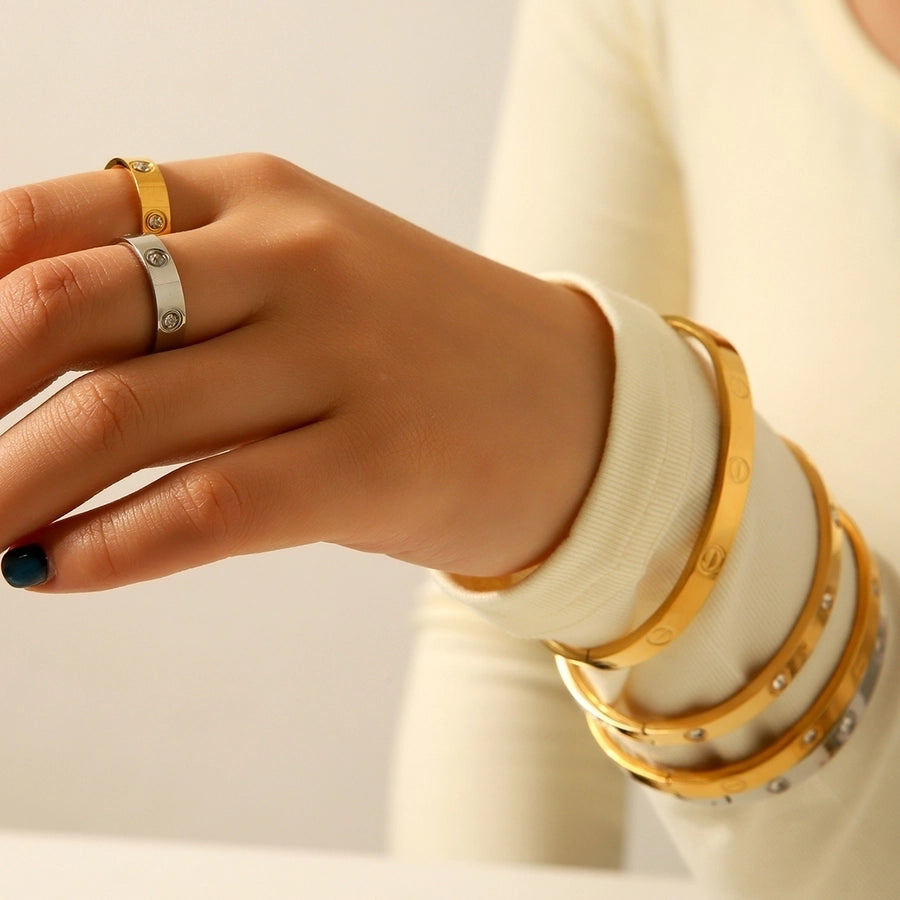 Jewelry IG Style Casual French Style Geometric 304 Stainless Steel Titanium Steel Zircon 18K Gold Plated Rings Bracelets