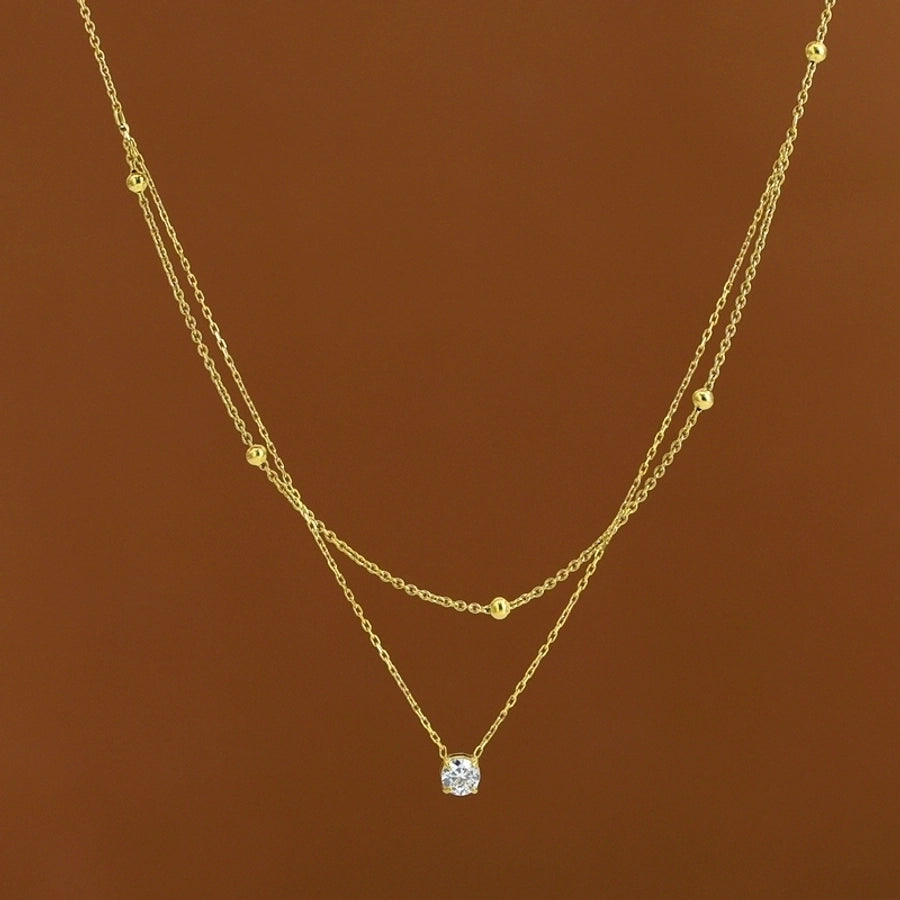 Jewelry Simple Style Round 304 Stainless Steel Zircon 18K Gold Plated Inlay Double Layer Necklaces