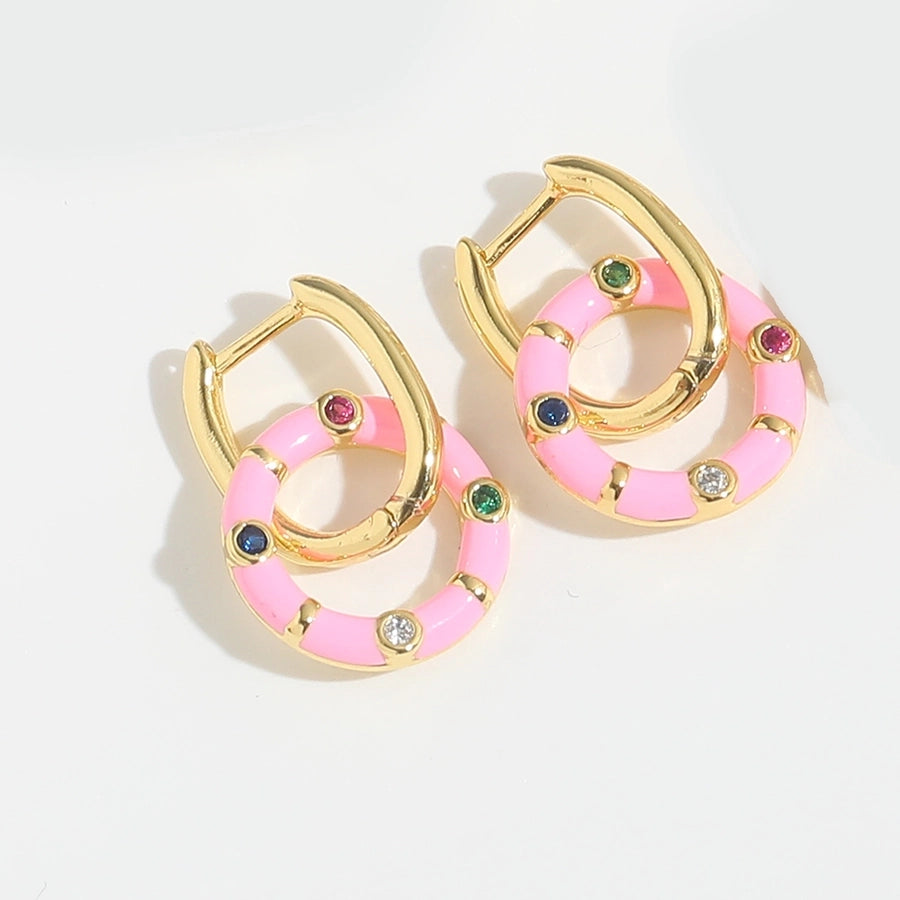 1 Pair Elegant Simple Style Solid Color Plating Inlay Copper Zircon 14K Gold Plated Drop Earrings