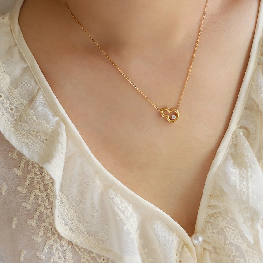 Jewelry Simple Style Gourd 304 Stainless Steel Rhinestones 18K Gold Plated Plating Inlay Pendant Necklace