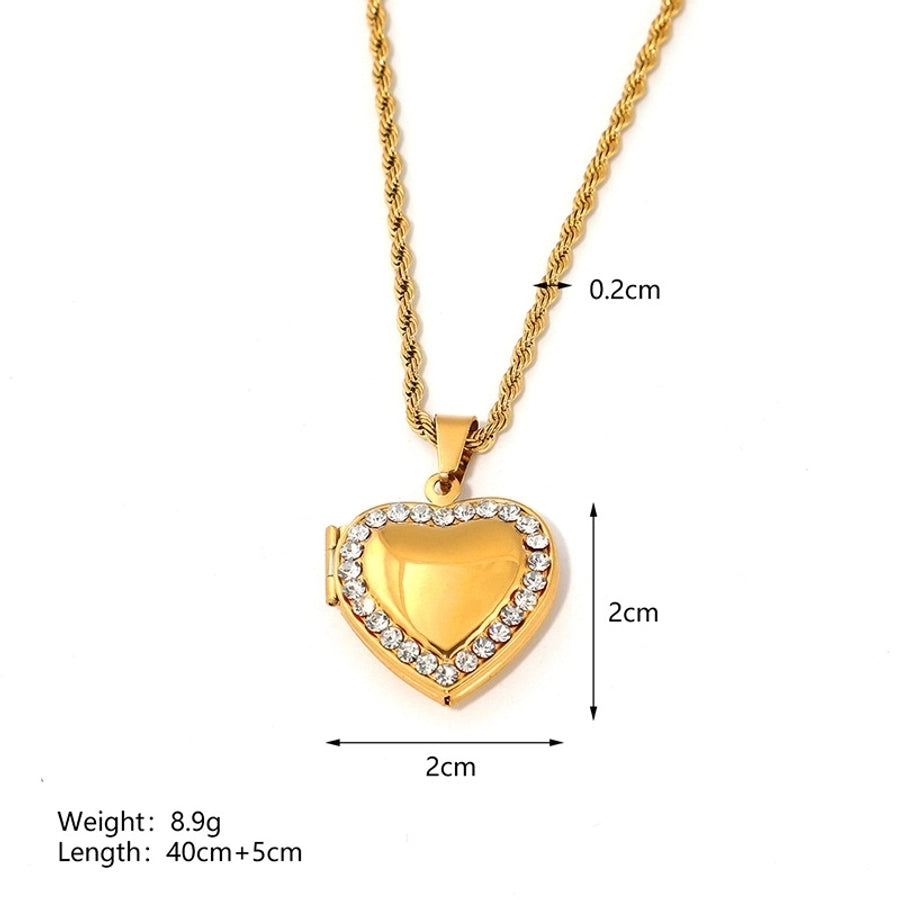 Jewelry IG Style envelope Heart Shape Titanium Steel Zircon Gold Plated Inlay Pendant Necklace