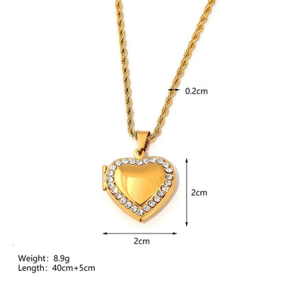 Jewelry IG Style envelope Heart Shape Titanium Steel Zircon Gold Plated Inlay Pendant Necklace