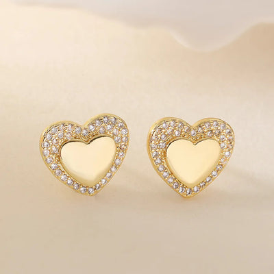 1 Pair Retro Simple Style Commute Heart Shape Inlay Copper Zircon 18K Gold Plated Ear Studs