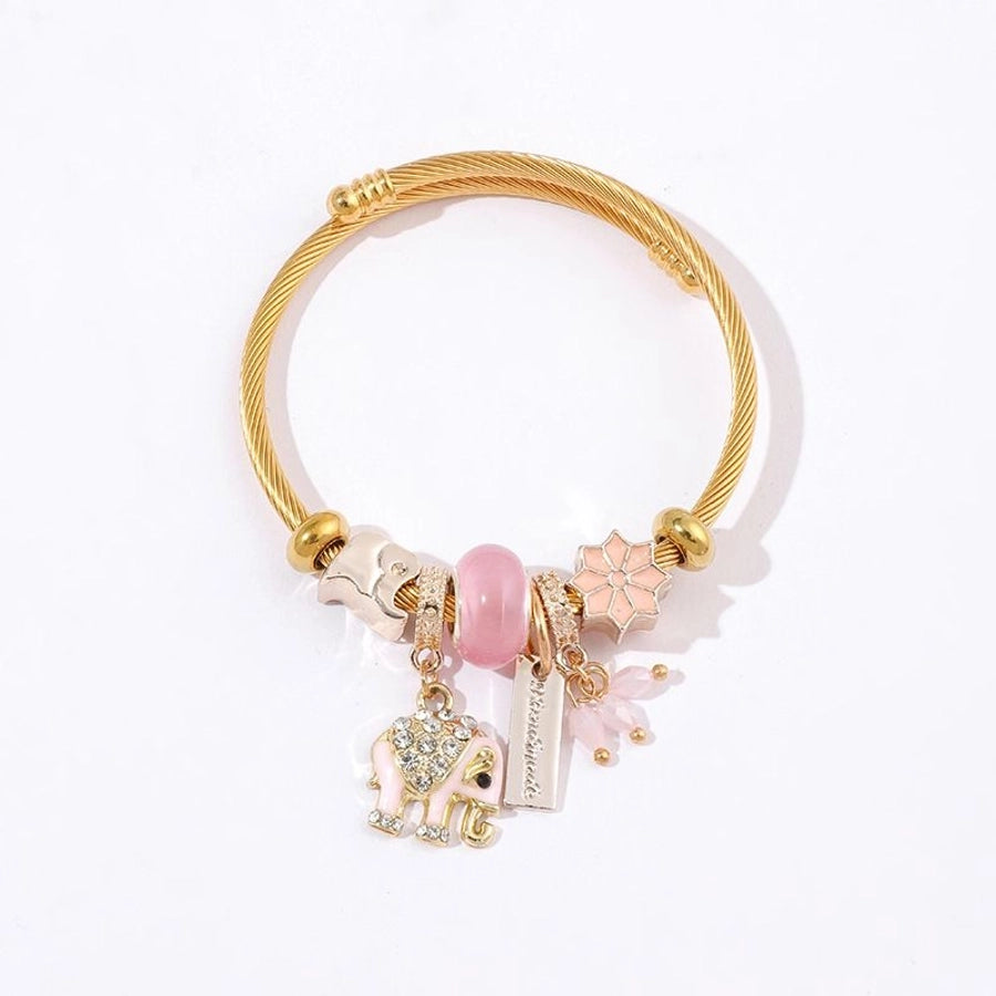 Casual Elegant Elephant 304 Stainless Steel Alloy Artificial Crystal Bangle In Bulk