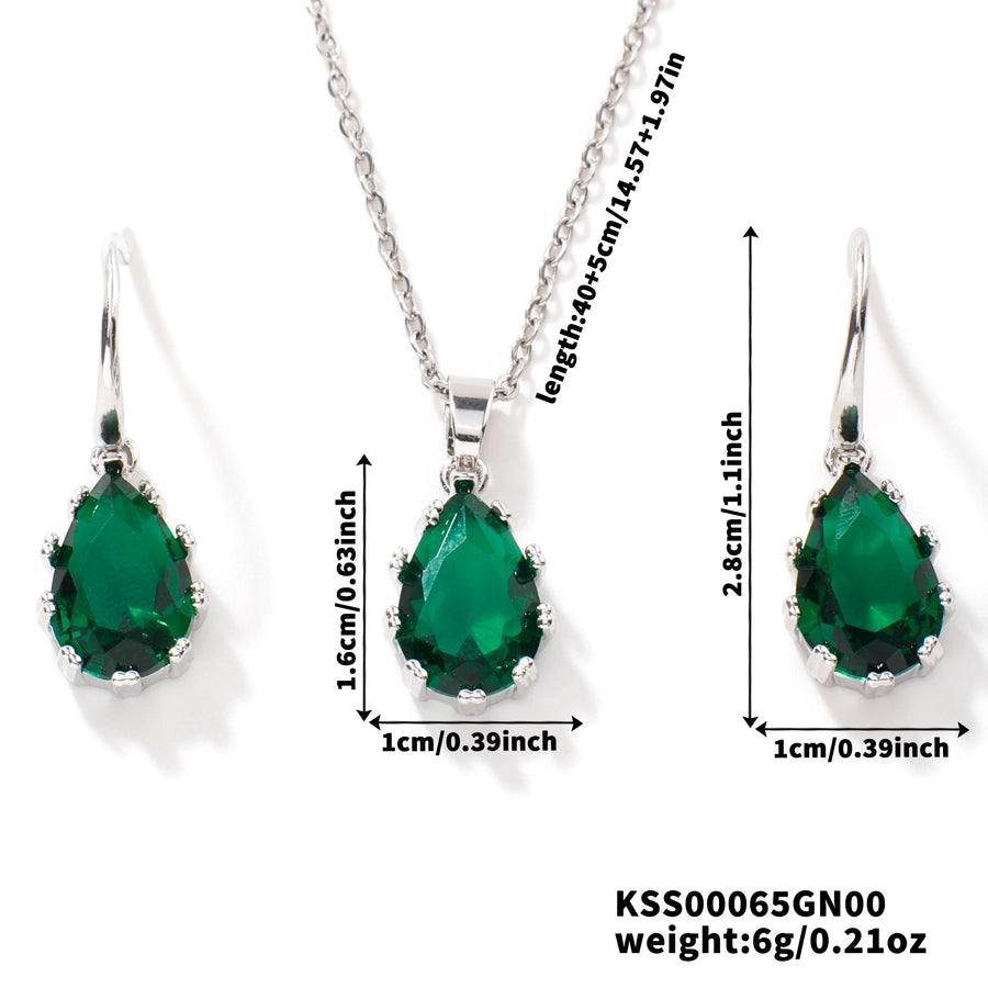 Copper Rhodium Plated Inlay Water Droplets Glass Jewelry Set