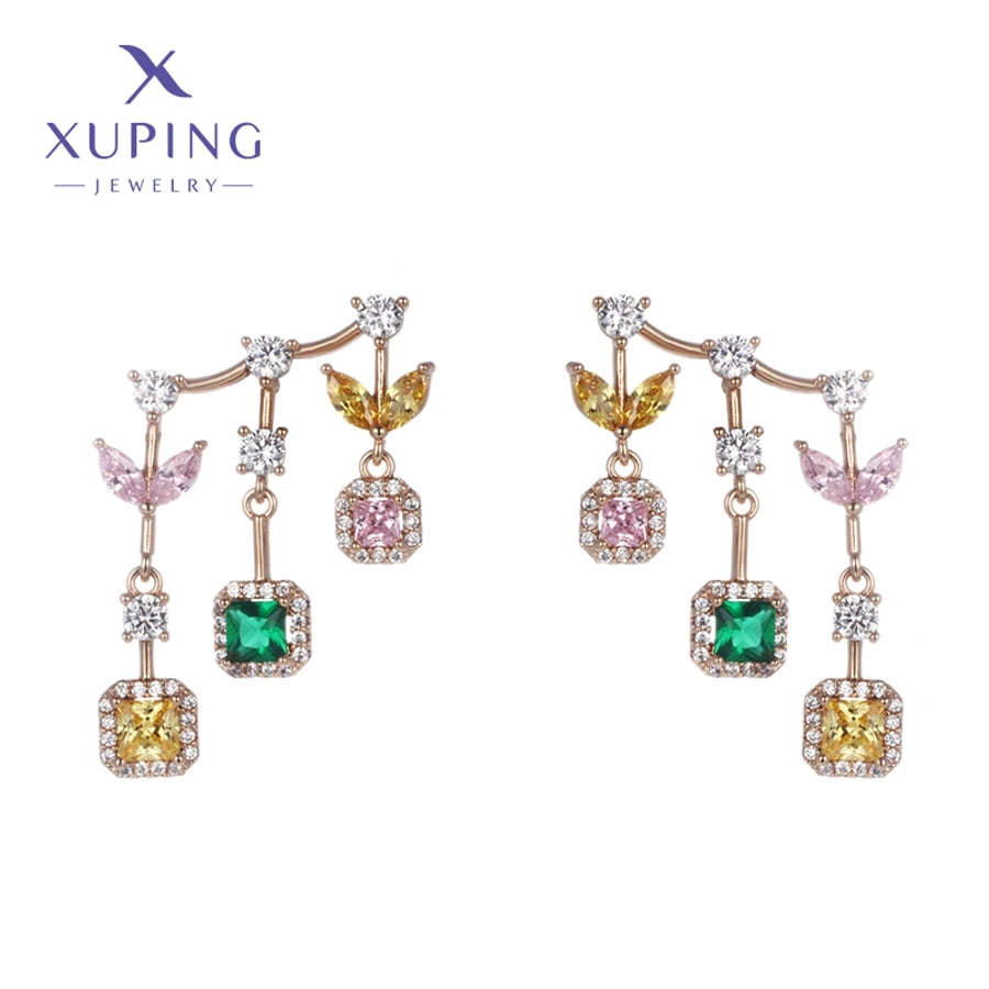 1 Pair Glam Luxurious Geometric Plating Copper Artificial Gemstones 18K Gold Plated Drop Earrings