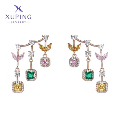 1 Pair Glam Luxurious Geometric Plating Copper Artificial Gemstones 18K Gold Plated Drop Earrings
