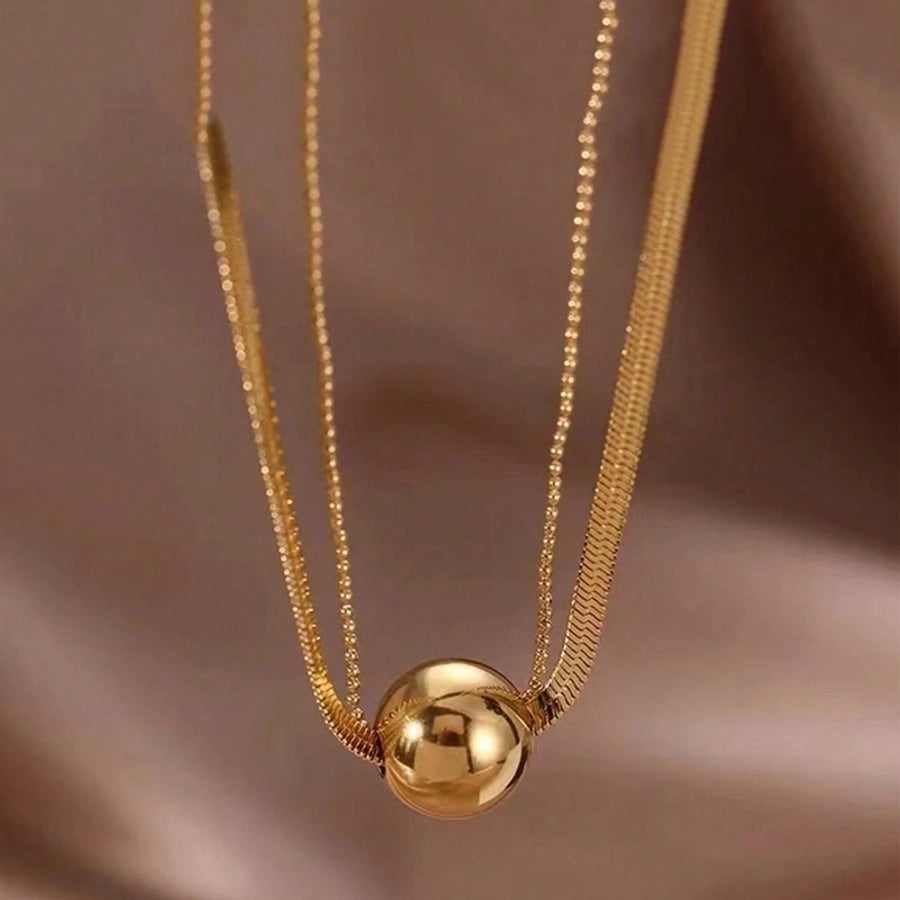 Jewelry Basic Simple Style Classic Style Ball 304 Stainless Steel 18K Gold Plated Plating Double Layer Necklaces