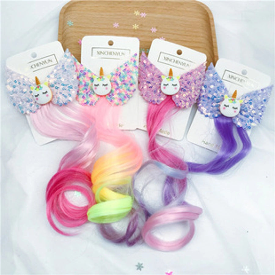Rainbow Wig Glitter Gradient Hairpin Haircord Hairband Children's Wig Bow Wig Hairpin