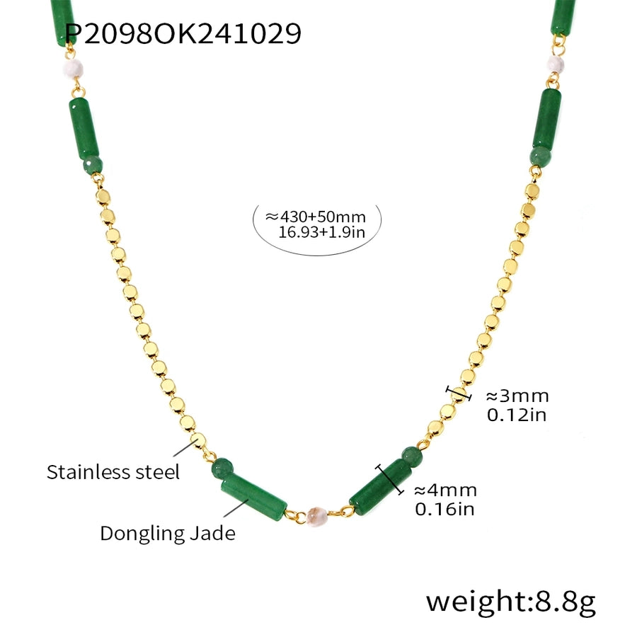 Jewelry Elegant Vacation chain 304 Stainless Steel Aventurine 18K Gold Plated Beaded Necklace