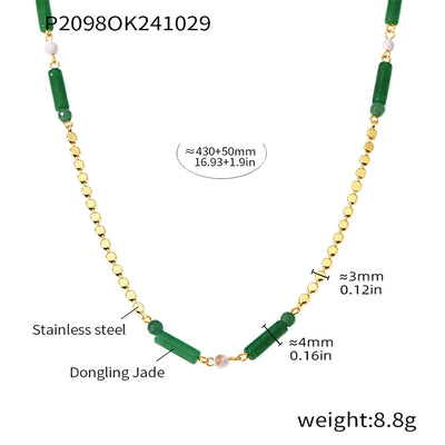 Jewelry Elegant Vacation chain 304 Stainless Steel Aventurine 18K Gold Plated Beaded Necklace