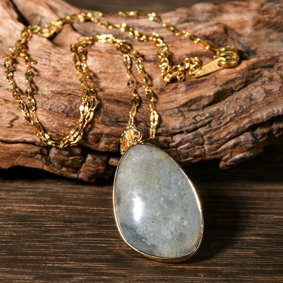 Simple High-Grade Gold Hemming Geometric Natural Stone Necklace Women's Light Luxury Minority Pendant Titanium Steel Necklace Ornament