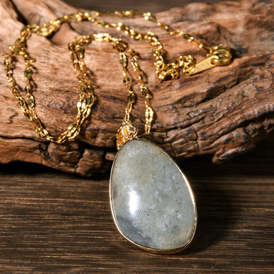 Simple High-Grade Gold Hemming Geometric Natural Stone Necklace Women's Light Luxury Minority Pendant Titanium Steel Necklace Ornament