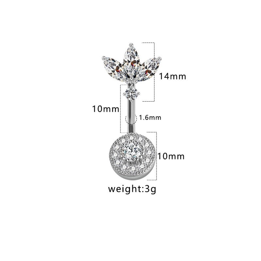 1 Piece Belly Rings Hip-Hop Sexy Heart Shape 316 Stainless Steel  Copper Plating Zircon White Gold Plated Gold Plated