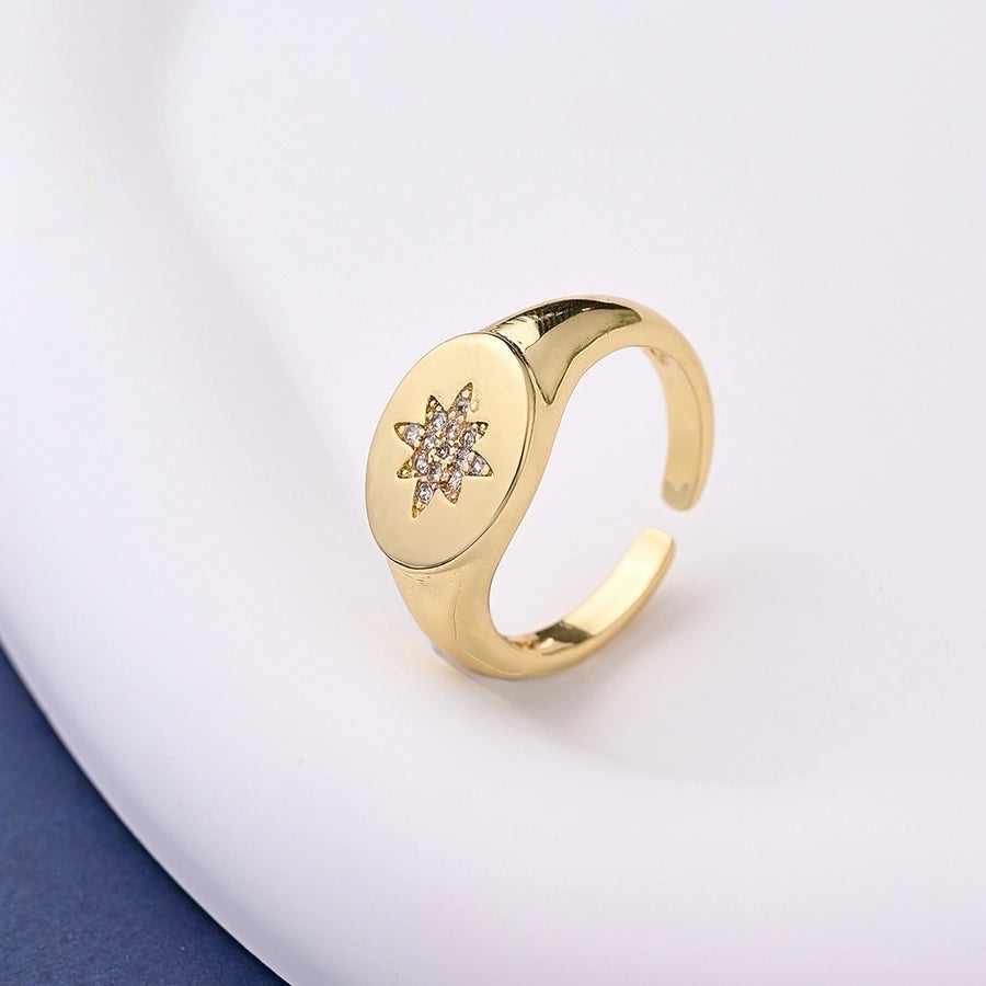 Copper 18K Gold Plated Opening Plating Inlay Eight awn star Heart Shape Zircon Adjustable Ring