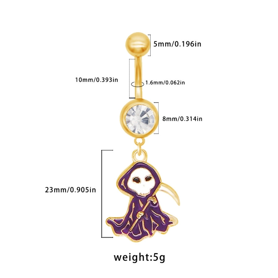 1 Piece Belly Rings Rock Punk Pumpkin Bat Skull 316 Stainless Steel  Alloy Epoxy Inlay Rhinestones Zircon Gold Plated