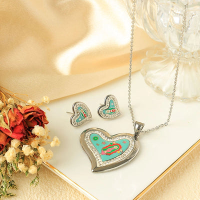 Jewelry Elegant Heart Shape 304 Stainless Steel Zircon Inlay Stainless Steel Jewelry Sets