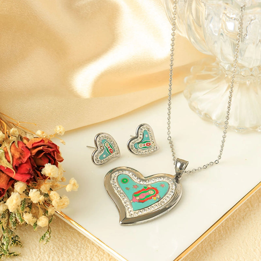 Jewelry Elegant Heart Shape 304 Stainless Steel Zircon Inlay Stainless Steel Jewelry Sets