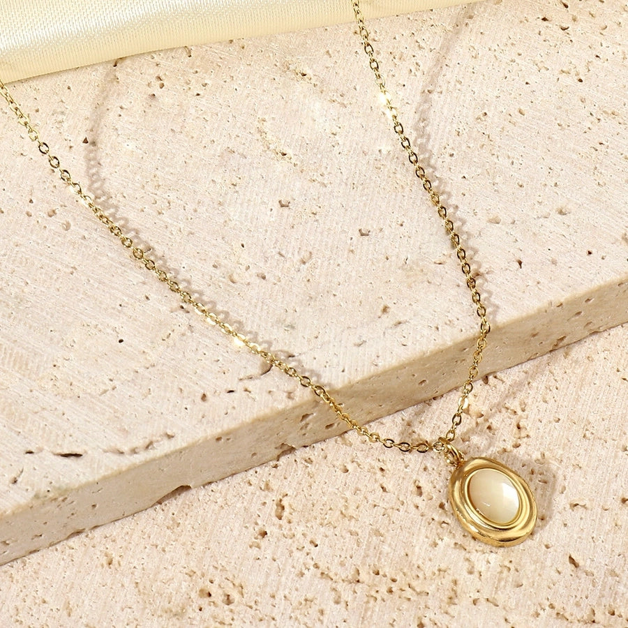 Jewelry Vintage Style Geometric Titanium Steel Natural Stone 14K Gold Plated Plating Pendant Necklace