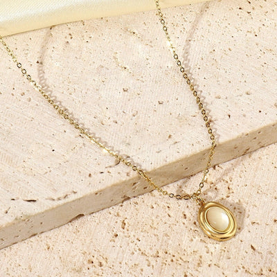 Jewelry Vintage Style Geometric Titanium Steel Natural Stone 14K Gold Plated Plating Pendant Necklace