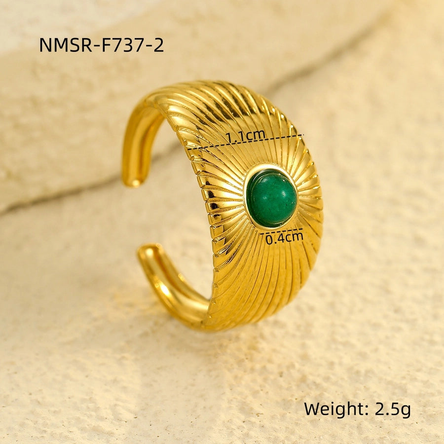 Jewelry IG Style Simple Style Geometric 304 Stainless Steel Natural Stone 18K Gold Plated Inlay Open Rings
