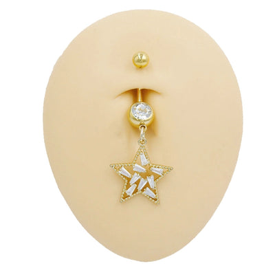 1 Piece Belly Rings Sexy Classic Style Snowflake 316 Stainless Steel  Alloy Plating Rhinestones Glass 18K Gold Plated White Gold Plated