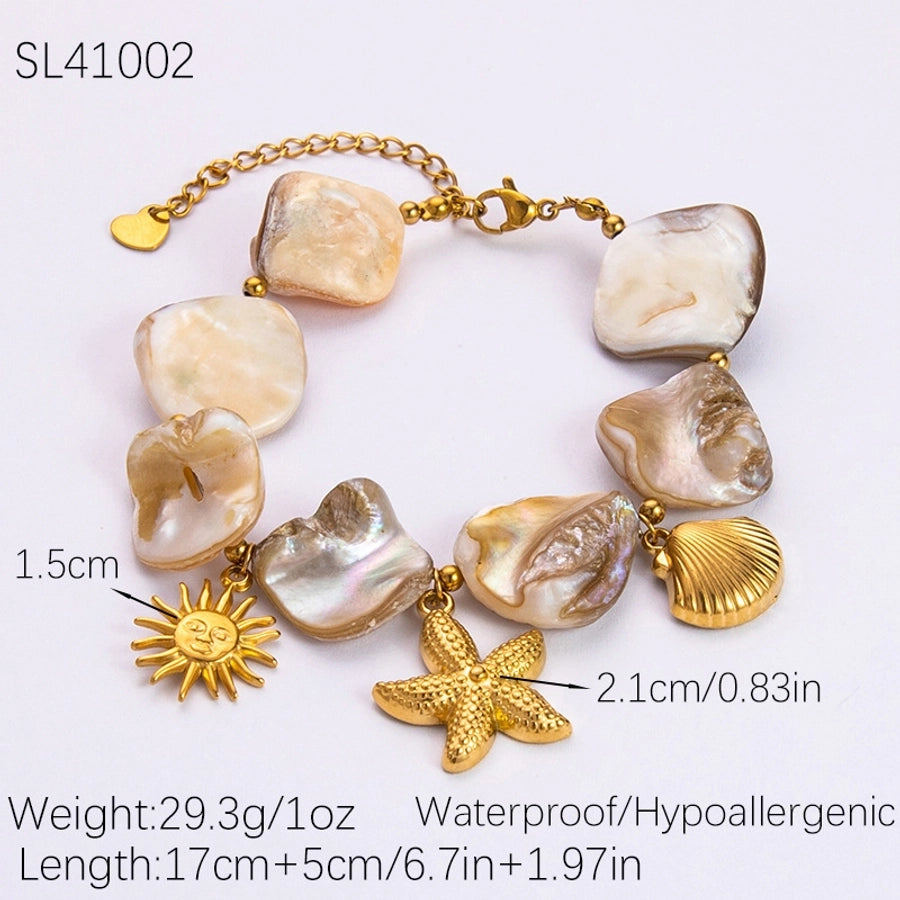 Jewelry Beach Modern Style Sun Scallop Starfish 304 Stainless Steel Shell Plating Bracelets Necklace
