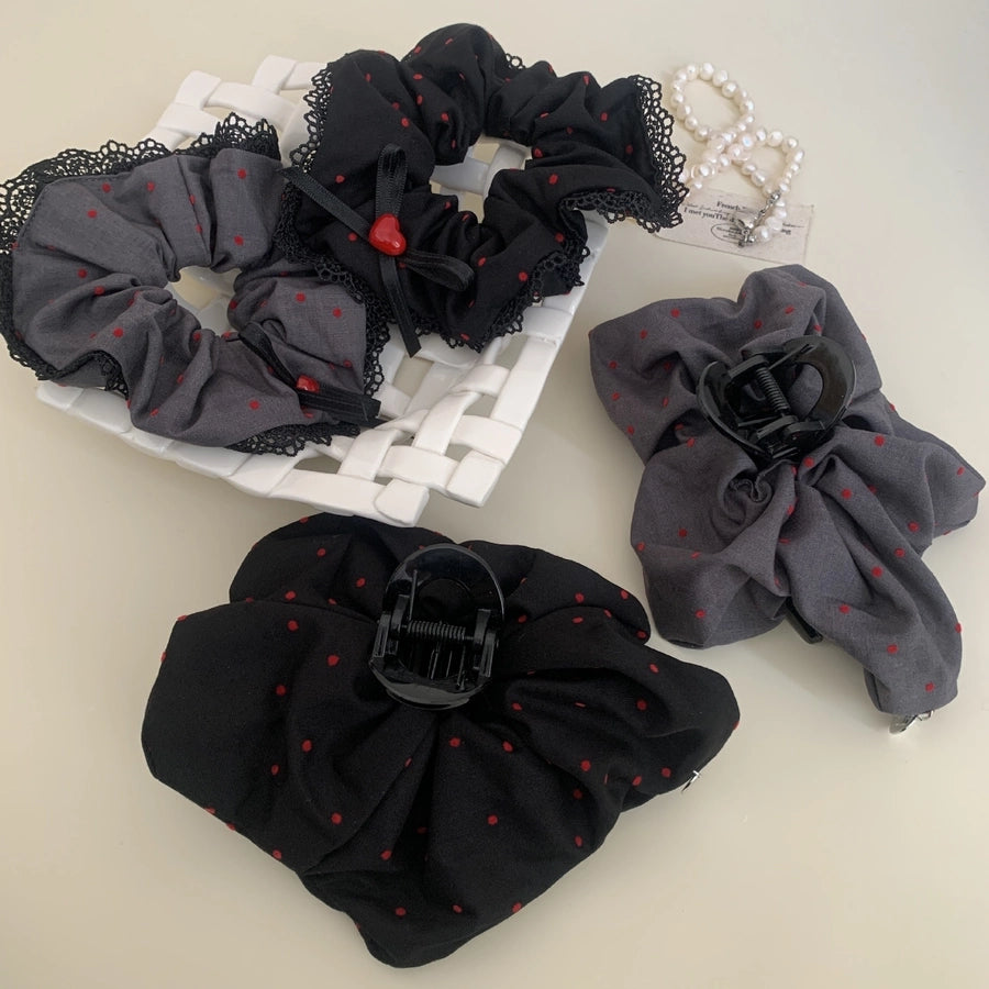 Women's Retro French Style Polka Dots Heart Shape Bow Knot Plastic Cloth Hair Tie Hair Claws