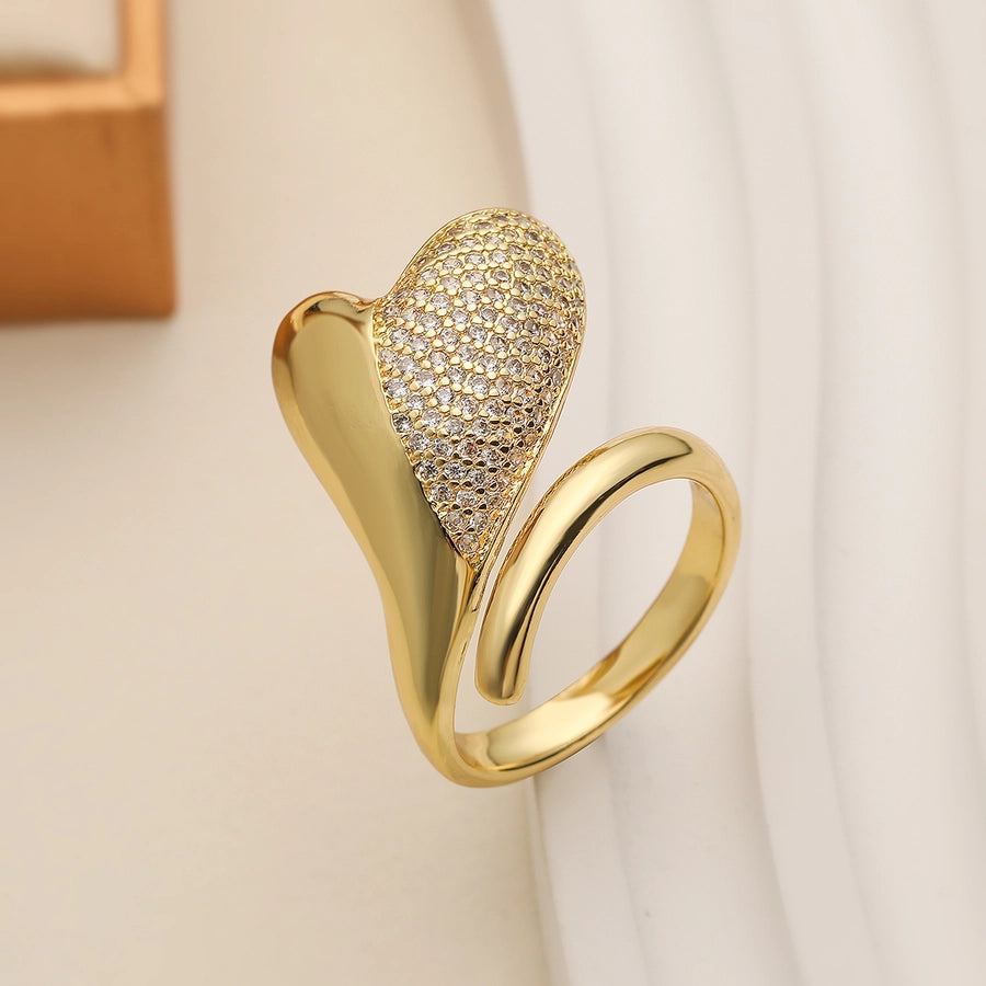 Copper Plating Heart Shape Zircon Open Rings