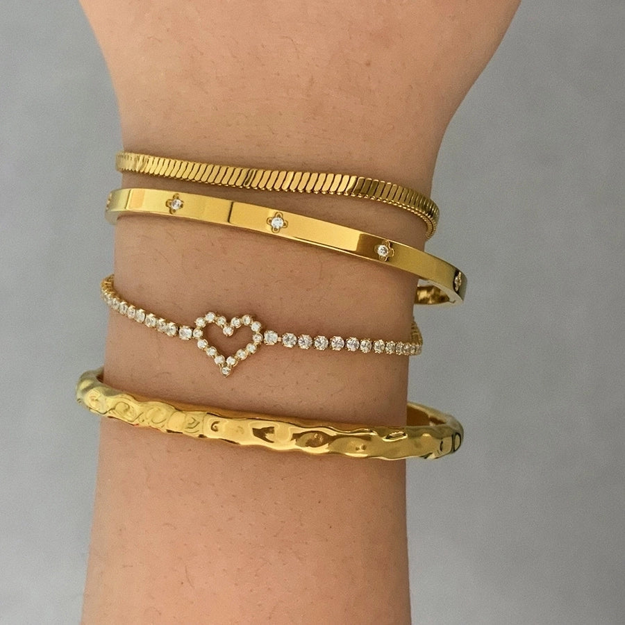 Casual Elegant Heart Shape 304 Stainless Steel 16K Gold Plated White Gold Plated Bracelets Bangle In Bulk